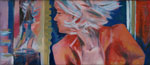 Athen 3, Menschen warten an der Gepäckausgabe, gemalt mit Ölfarben